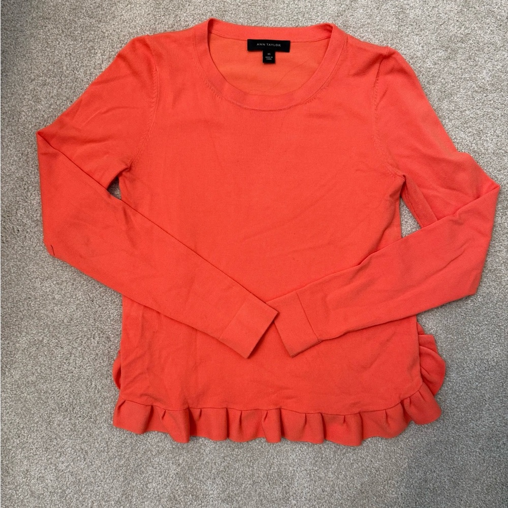 Ann Taylor Coral Long Sleeve Ruffle Top